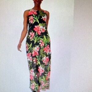 Susan Graver printed liquid knit maxi dress with pockets size 2x petite